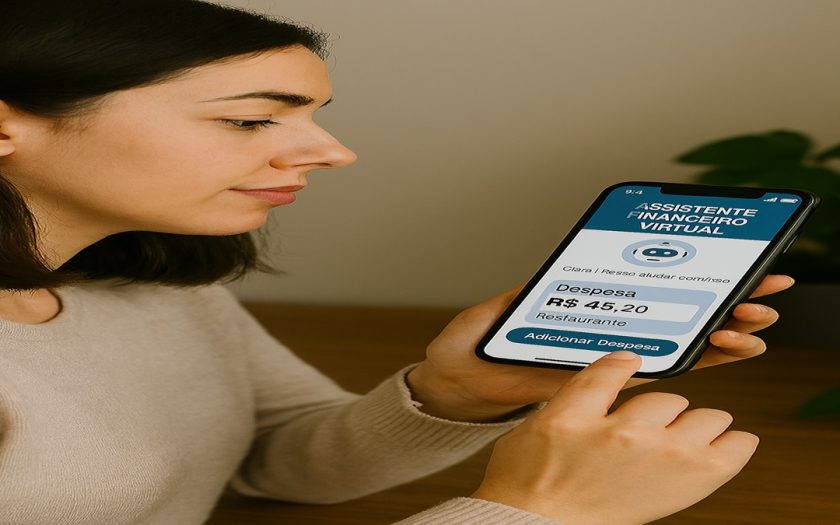 Pessoa acessando aplicativo de controle de despesas no celular